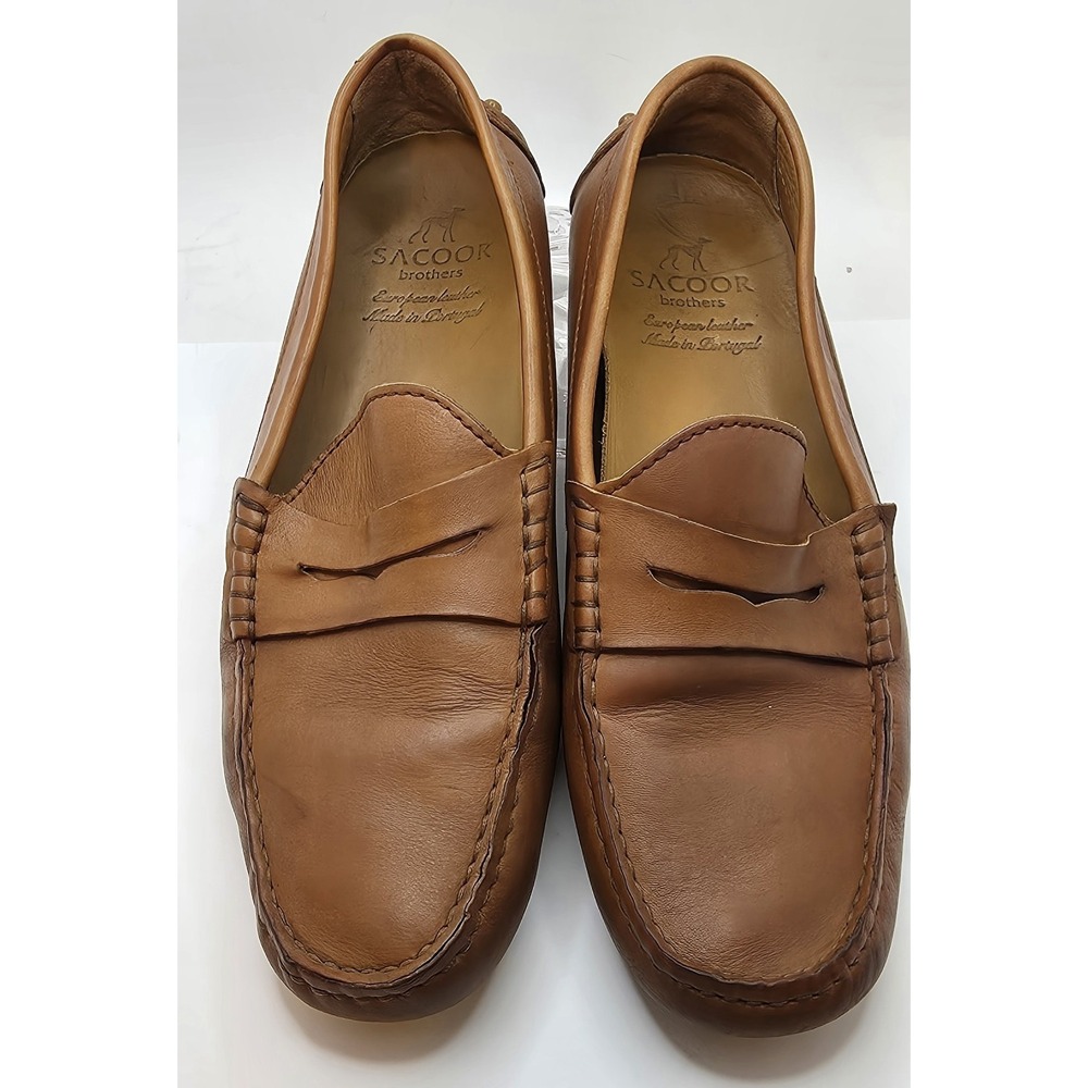 Sacoor Brothers Tan Brown Leather Penny Driving Loafers EU 41 Portugal